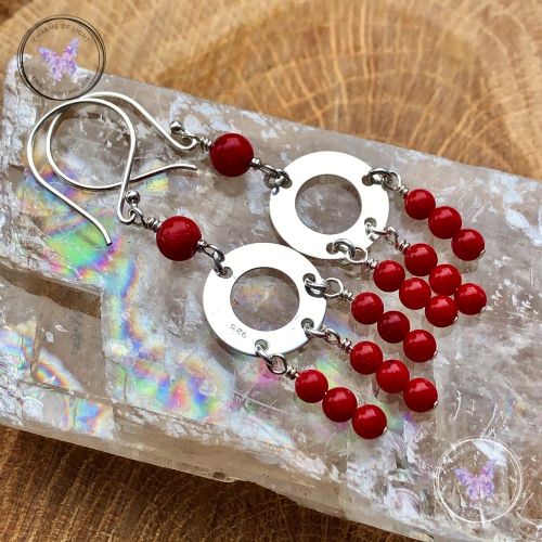 Red Coral Chandelier Earrings